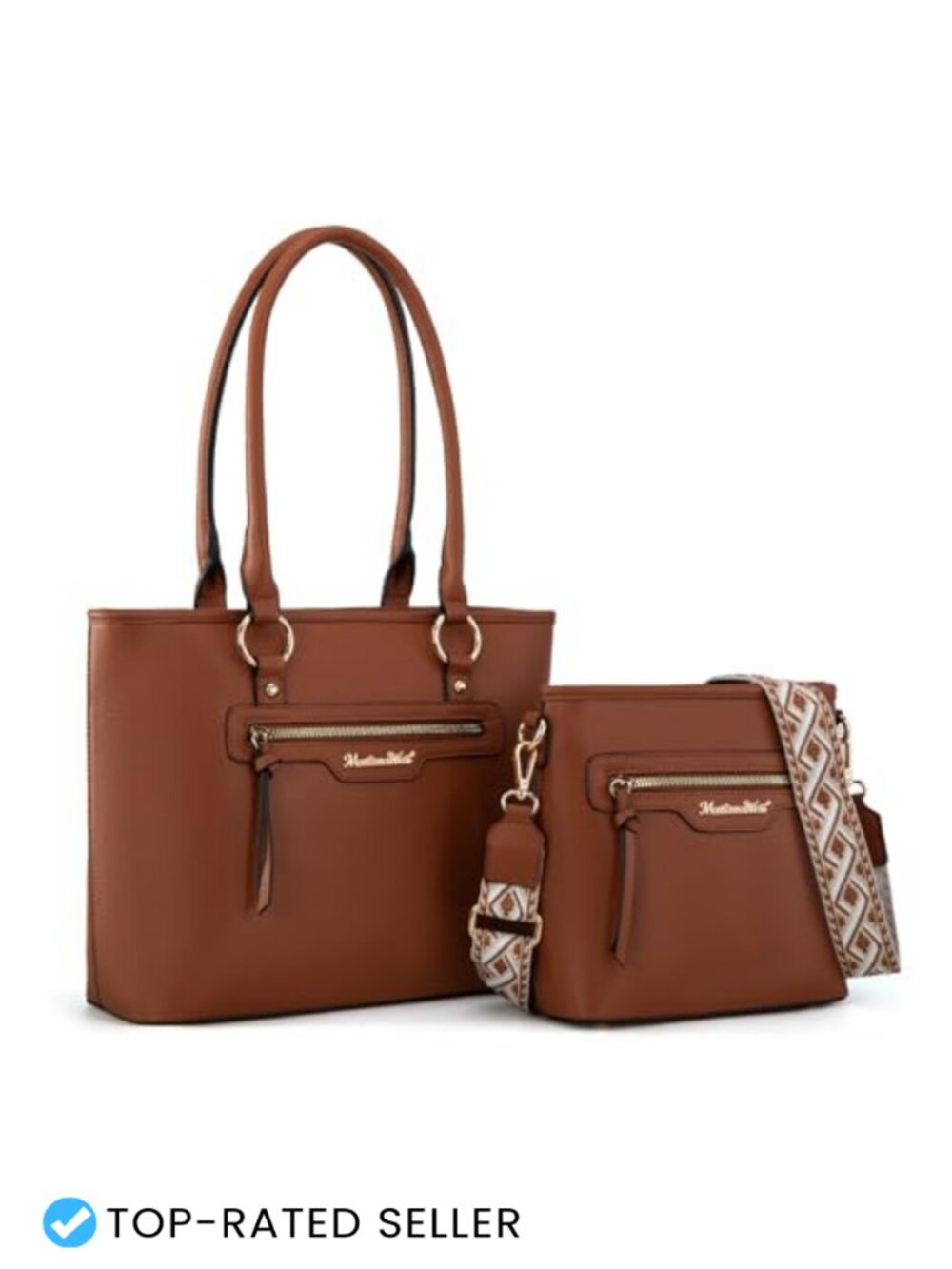 Montana West 2Pc Tote Crossbody Set Vegan Leather Guitar Strap Women Handbag